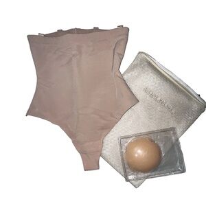 Honeylove High-Waisted Thong Shapewear in Sand or Nude with Breast Petals